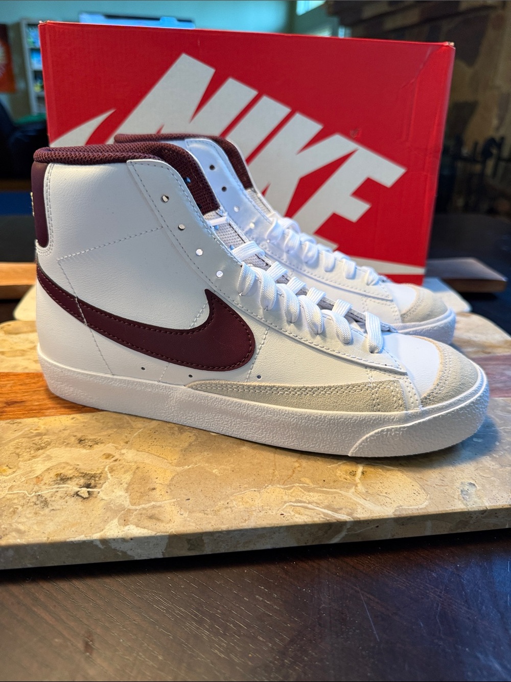 New in box Nike blazer mid’ 77
 burgundy crush and White Blazer 6Y